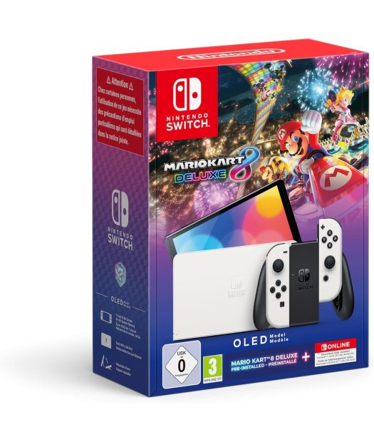 consola nintendo switch oled blanca+mario kart+12m