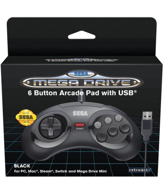 mando sega mini 6-b retro-bit negro (usb)