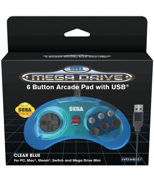 mando sega mini 6-b retro-bit azul (usb)