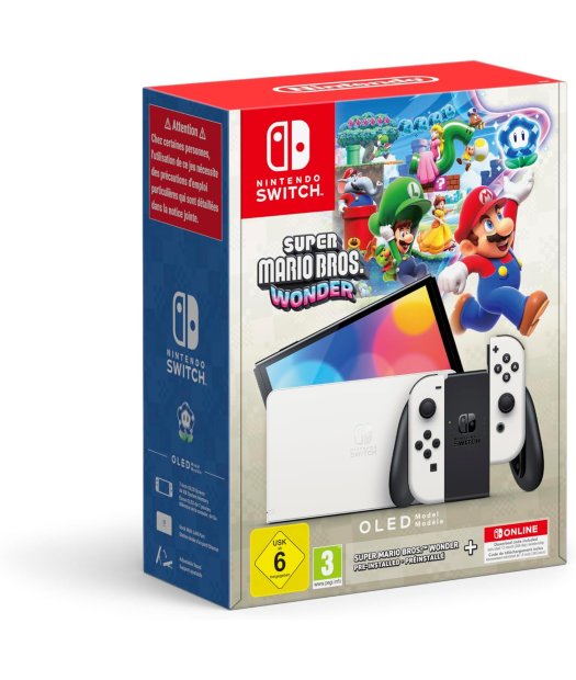 consola nintendo switch oled blanca+mario wonder