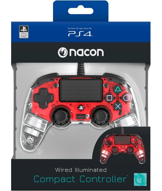 mando nacon con cable y luces rojo ps4